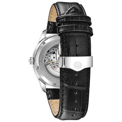 Bulova Men's Classic Wilton 26-Jewel Automatic Leather Strap Watch, 40 Hour Power Reserve, Domed Sapphire Crystal, Exhibition Case Back, Luminous Hands, 43mm - Black Strap
