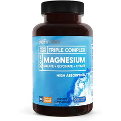 BioEmblem Triple Magnesium Complex 300mg Magnesium Glycinate, Malate & Citrate High Absorption Chelated Formula Vegan, Non GMO, Gluten Free 90 Capsules
