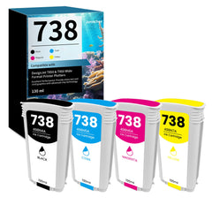 738 Replacement Ink Cartridge for HP 738 Printer, 130ml Black, Cyan, Magenta, Magenta, and Yellow for Designjet T850 T950 Wide Format Printers 498N5A 498N6A 498N7A 498N4A (Pack of 4)