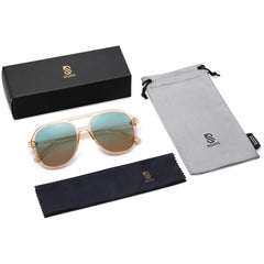 SOJOS Retro Vintage Polarized Sunglasses Double Bridge Brow Bar Square Aviators SJ2174