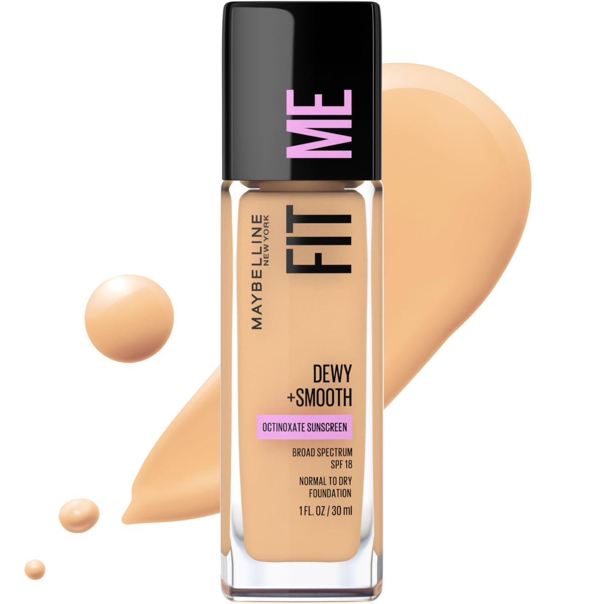 Maybelline New York Fit Me Dewy + Smooth Foundation, Natural Beige, 1 Fl. Oz (Pack of 1) (Packaging May Vary)