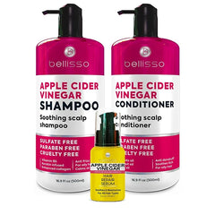 BELLISSO Apple Cider Vinegar Shampoo and Conditioner Set and Apple Cider Vinegar Hair Serum Oil