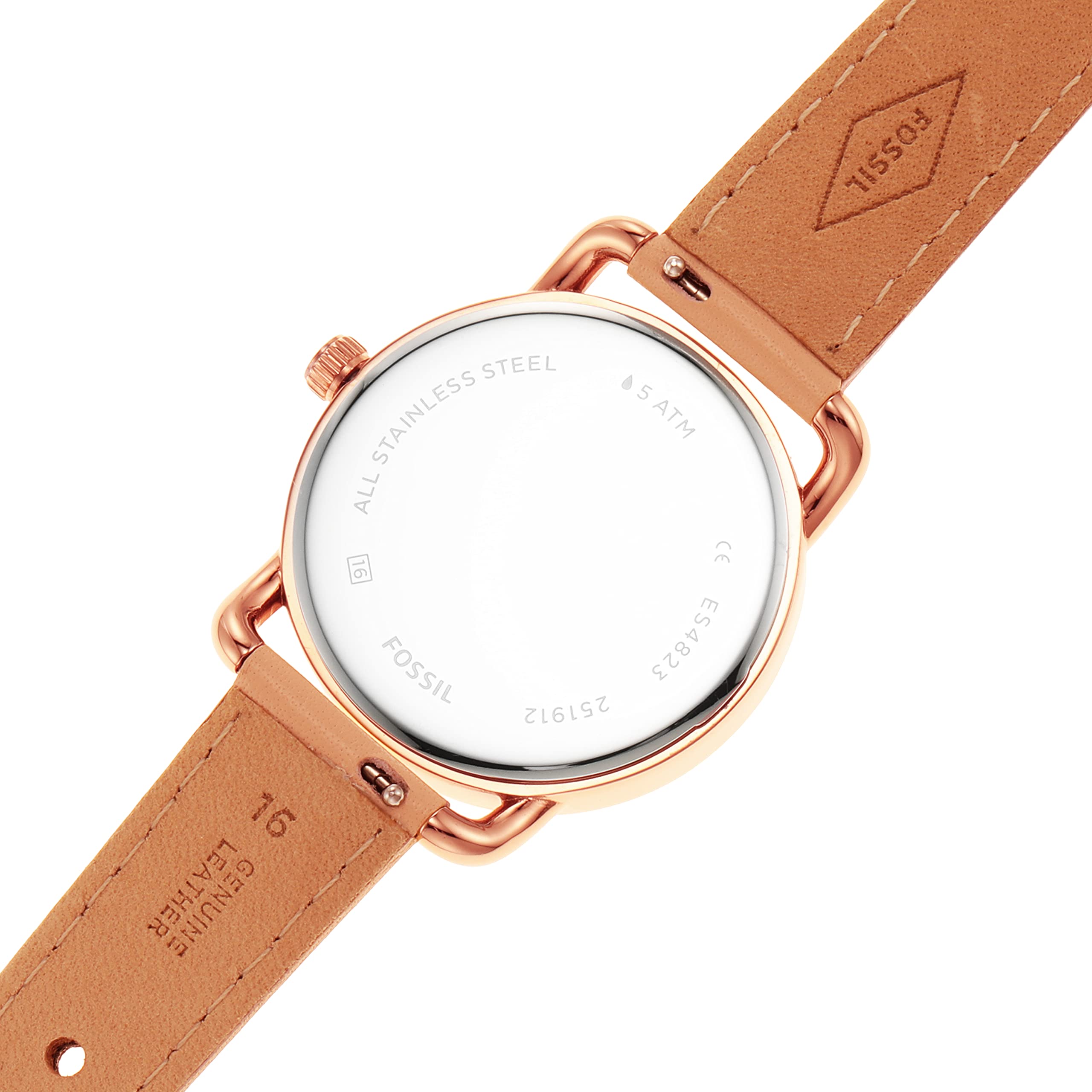 Fossil Copeland Women's Watch with Slim Case and Genuine Leather Band - Rose Gold, Blush