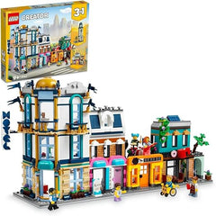 LEGO 31141 Creator 3in1 Main Street to Art Deco Skyscraper or Market Street Building Set, Building Toy with Model Hotel, Café, Apartments and Shops, Creative Construction Model Kit