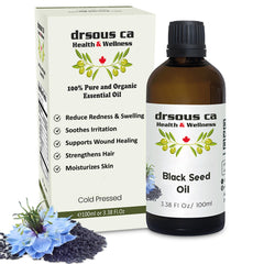 Drsous Ca Organic Black Seed Oil 100ml | 100% Pure Cold Pressed Black Cumin Seed Natural and Essential Oil for Hair Growth and Skin care | Glass Bottle, Made in Palestine