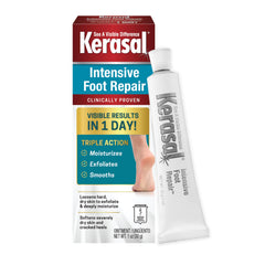 Kerasal Intensive Foot Repair, Exfoliating Foot Moisturizer 1 oz. - Clinically proven to moisturize and exfoliate dry feet and cracked heels - Smooth, soft feet fast with visible results in just 1 day