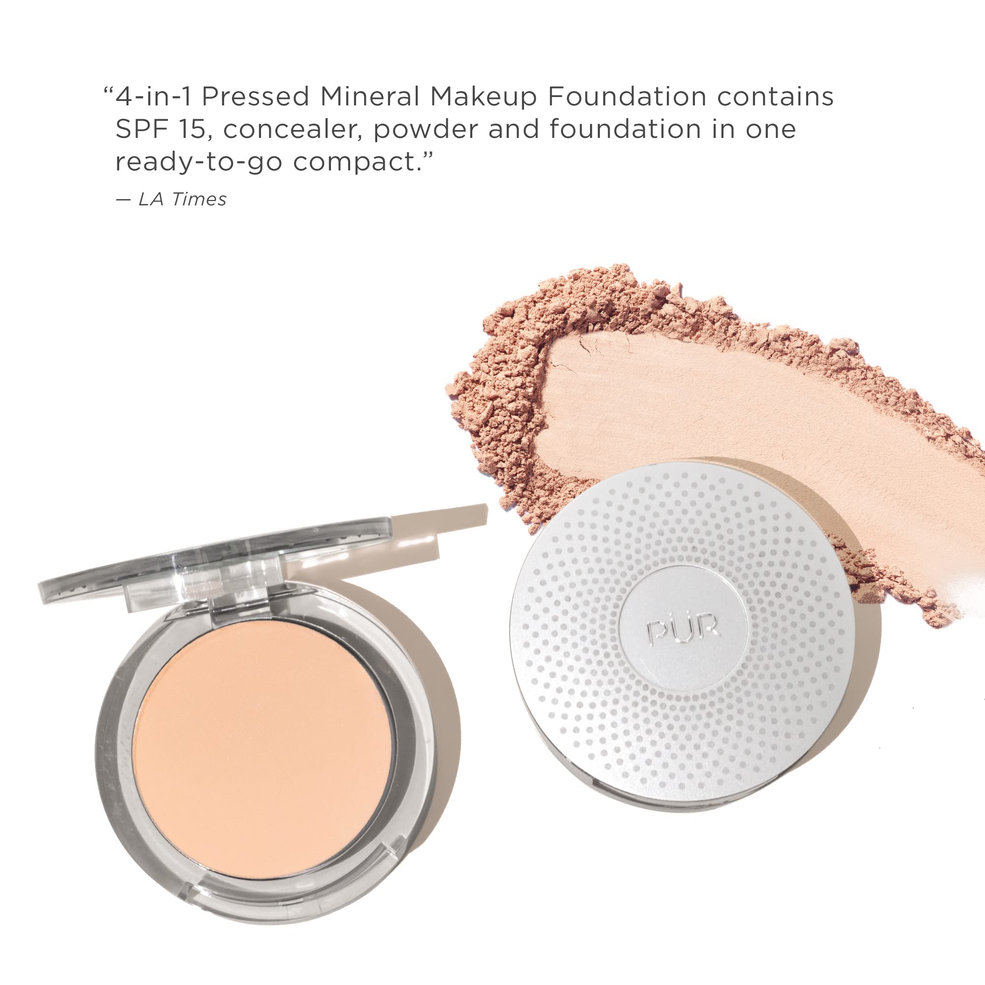 PÜR 4-in-1 Pressed Mineral Makeup SPF 15 Powder Foundation with Concealer & Finishing Powder - Medium to Full Coverage Foundation Makeup - Cruelty-Free & Vegan Friendly, 0.28 Ounce (Pack of 1)