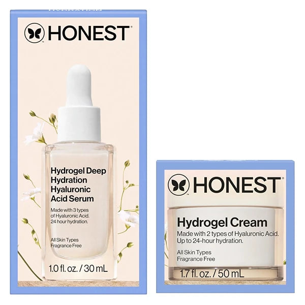 Honest Beauty Hydrogel Bundle | Moisturizing Hydrogel Cream + Deep Hydration Hyaluronic Acid Serum | Gentle for Sensitive Skin, Fragrance Free, Vegan | 1.7 fl oz, 1 fl oz