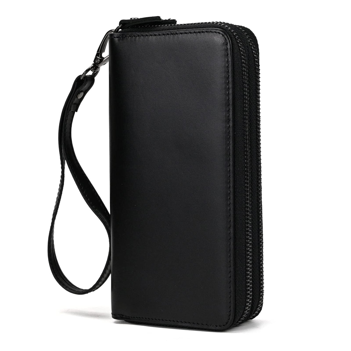 LUUFAN Men's Genuine Leather Long Wallet Chain Wallet Card holder Wallet with Coin Pocket - Black