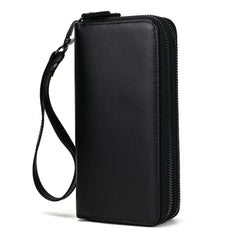 LUUFAN Men's Genuine Leather Long Wallet Chain Wallet Card holder Wallet with Coin Pocket - Black