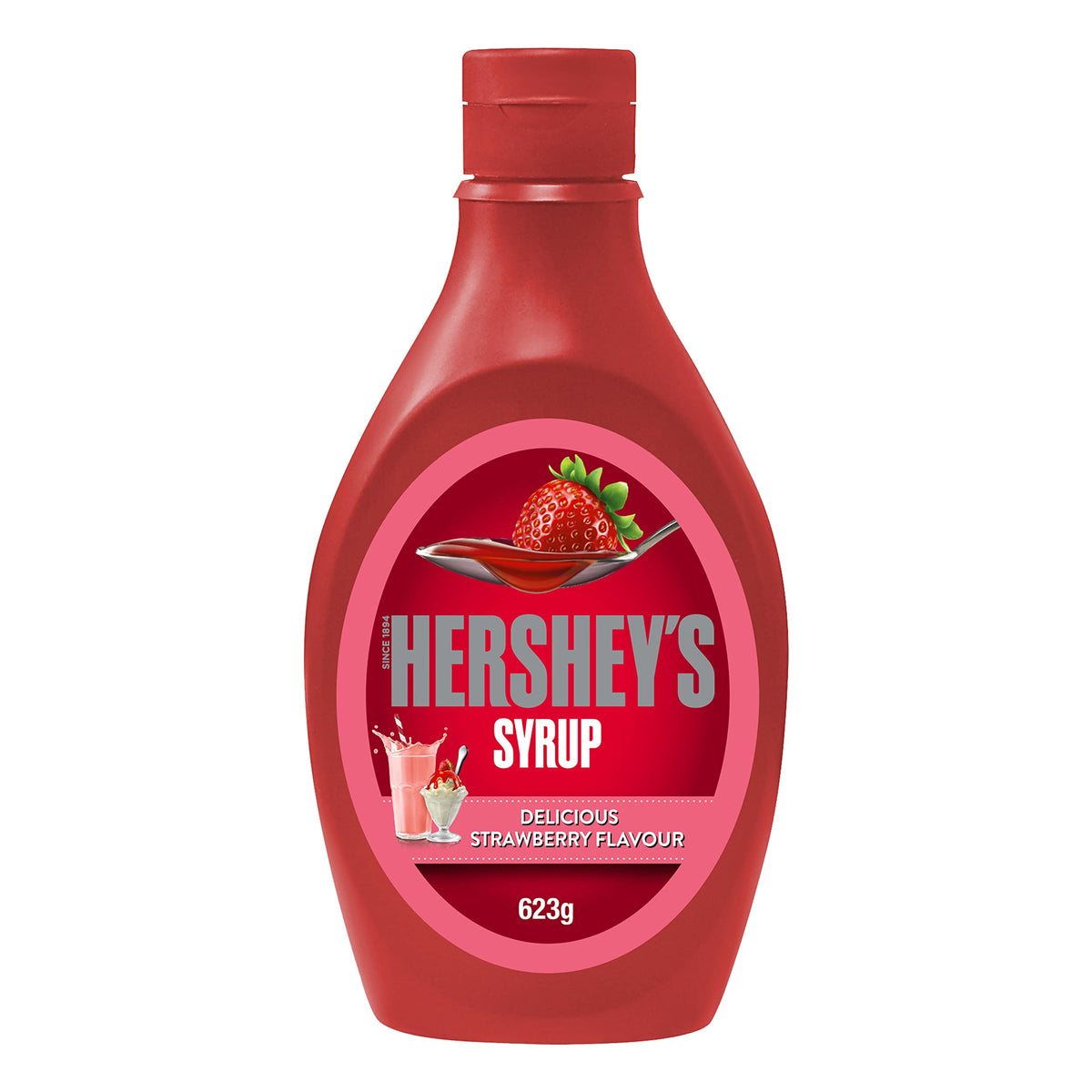 Hershey's Strawberry Syrup for Baking Desserts, Easy Squeeze Bottle - 623 g