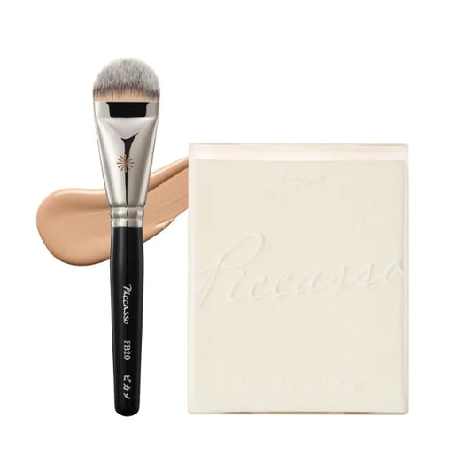 Piccasso Precision Base Set – FB20 Foundation Brush + 6P Latex Round Makeup Sponges, Korean Beauty Tools for Flawless Coverage, Dewy & Matte Finish, Seamless Blending Kit