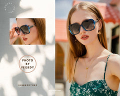 FEISEDY Polarized Women Square Sunglasses Sparkling Composite Shiny Frame B2289