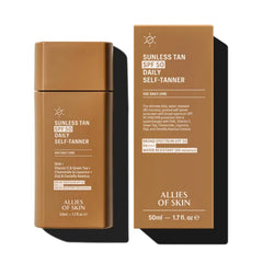 Allies of Skin Daily SPF 50 Daily Self Tanner for Face, Buildable Natural Tan with Sunscreen and Vitamin C | Lightweight Gel Formula for Streak-Free Finish and Glow (1.7 Fl oz)