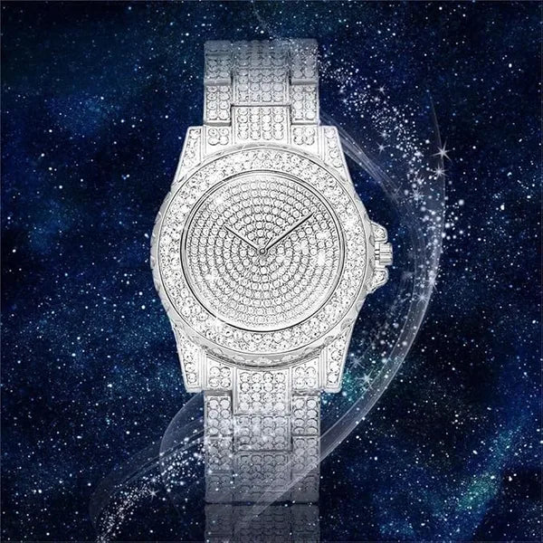 KASTWAVE Luxury Ladies Watch Iced Out Watch with Quartz Movement Crystal Rhinestone Diamond Watches for Women Stainless Steel Wristwatch Full Diamonds