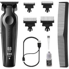 KEMEI Hair Trimmer for Men, Zero Gapped Cordless Hair Clippers Beard Trimmers with T Blade, Rechargeable Barber Clippers with LED Display