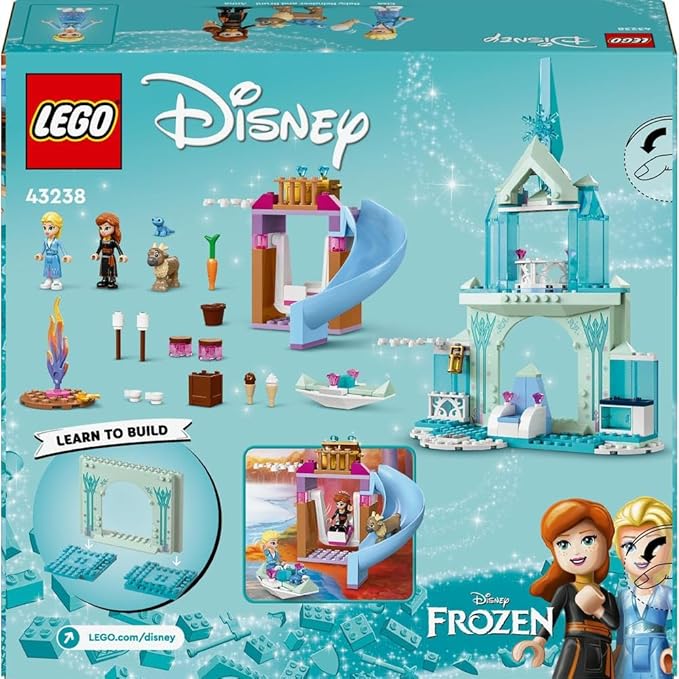 LEGO ǀ Disney Princess Elsa’s Frozen Castle Buildable Toy for 4 Plus Year Old Girls and Boys, Includes Princess Elsa and Anna Mini-Doll Figures and 2 Animal Toys, Fun Birthday Gift 43238