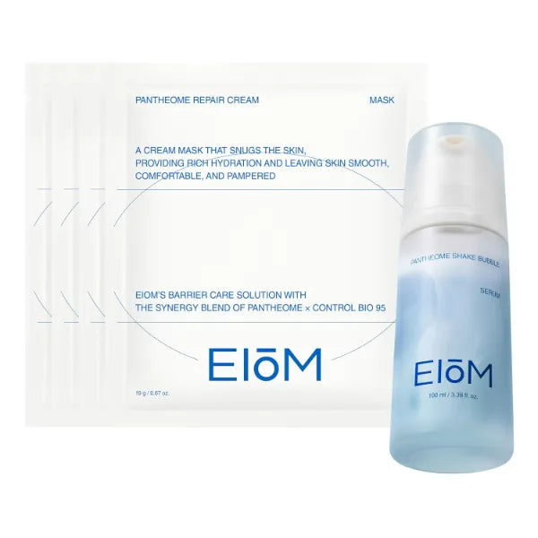 EIOM Pantheome Glow Hydration Bundle – Shake Bubble Serum & Cream Sheet Mask with Panthenol, Ectoin, TECA & Probiotic Care for Dry, Sensitive Skin