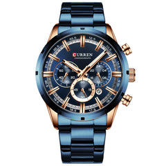 CURREN Business Quartz Men Watch 3ATM Waterproof Large Case Big Dial Luminous Wrist Watch Calendar Minute Second Chronograph 24-Hours Three Sub-Dials Wristwatch with Alloy Strap Band