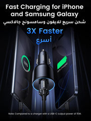 UGREEN 130W Super Fast Car Charger Fast Charging 3-Port USB Car Power Adapter With 100W USB C Cable Car Fast Charger Plug for Samsung S24 Series, Steam Deck, Macbook, Laptops, Tablets, iPhone, Huawei