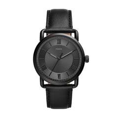 Fossil Copeland Men's Watch with Slim Case and Genuine Leather Band Black, Black