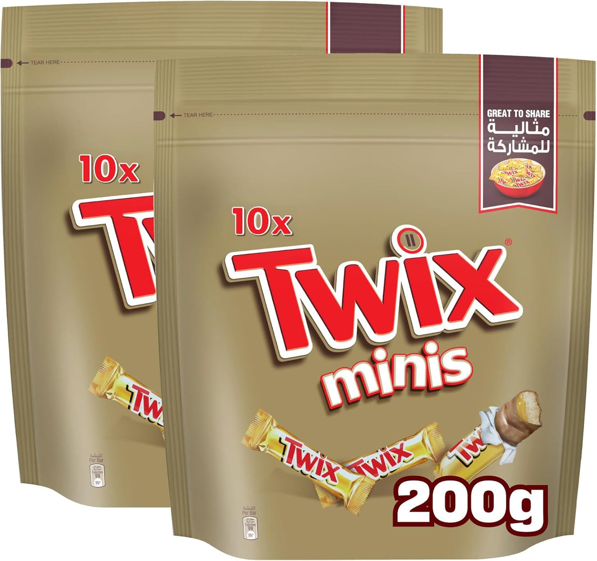 Twix Original Minis, Pack of 2x200g, 10 Mini Bars of Twix Chocolate, Crispy Biscuit Candy Bars Layered with Caramel and Milk Chocolate