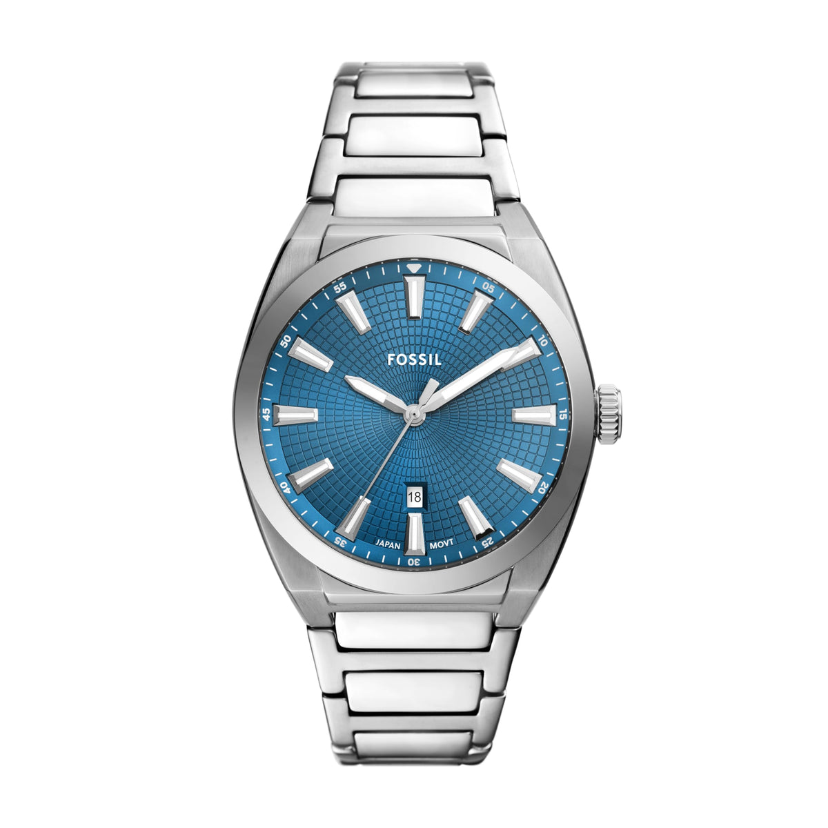 Fossil Men's Everett Quartz Stainless Steel Three-Hand Watch, Color: Silver/Pacific Blue (Model: FS6054)