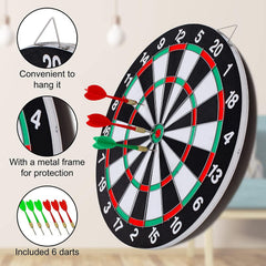 X spring Dart Board Set, 17 Inch Double Sided Usable Dartboard with 6 Metal Tip Darts, Excellent Indoor Game and Outdoor Game, Dart Boards for Adults Teens Family Office Leisure Sport