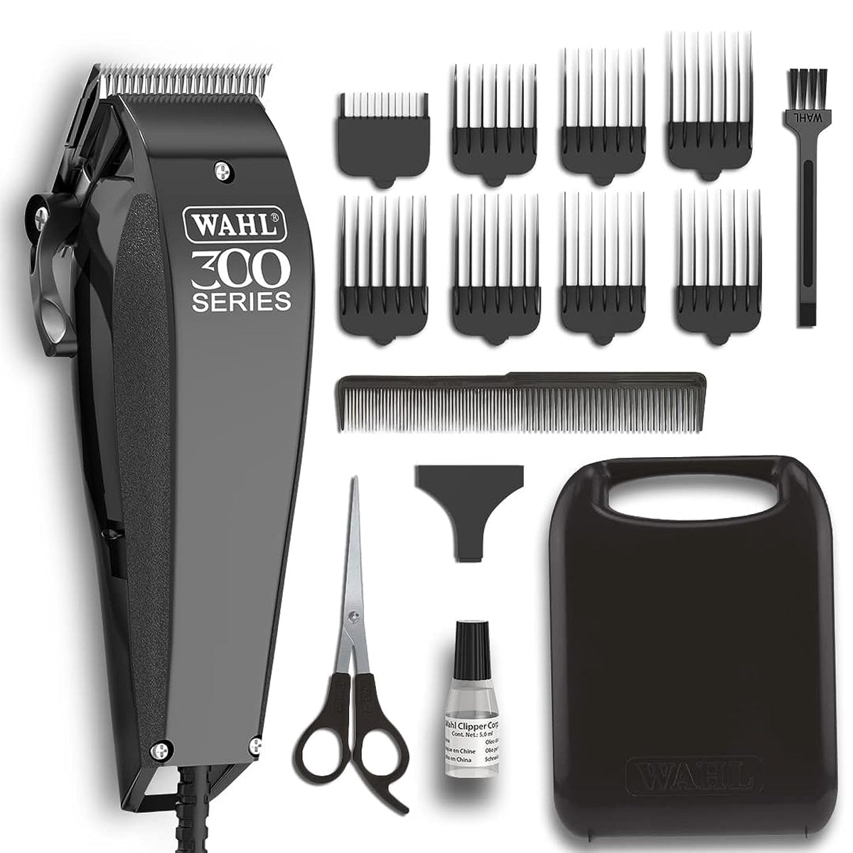 Wahl Home Pro 300 Series Hair Cutting Kit, Corded Hair Clipper Kit For Mens Grooming, 8 Comb Attachments, Self Sharpening Precision Blades With Taper Lever, 09247-1327