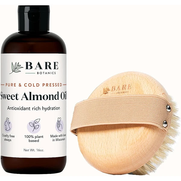 Bare Botanics Pure Sweet Almond Oil + Dry Brushing Body Brush