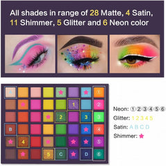 Ucanbe exotic flavors neon eyeshadow makeup palette - 48 colorful high pigmented - rainbow matte shimmer glitter eye shadow make up pallet gift set