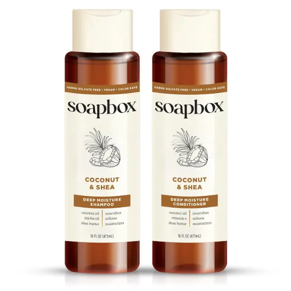 Soapbox Coconut & Shea Shampoo & Conditioner Set for Dry Hair, 16oz