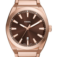 Fossil Men's Everett Quartz Stainless Steel Three-Hand Watch, Color: Rose Gold/Chocolate (Model: FS6028)