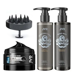 JVR Charcoal Peel Off Black Mask & Beard Wash & Conditioner for Men Purifying Facial Mask + Beard Shampoo Cleanse and Reduces Frizz
