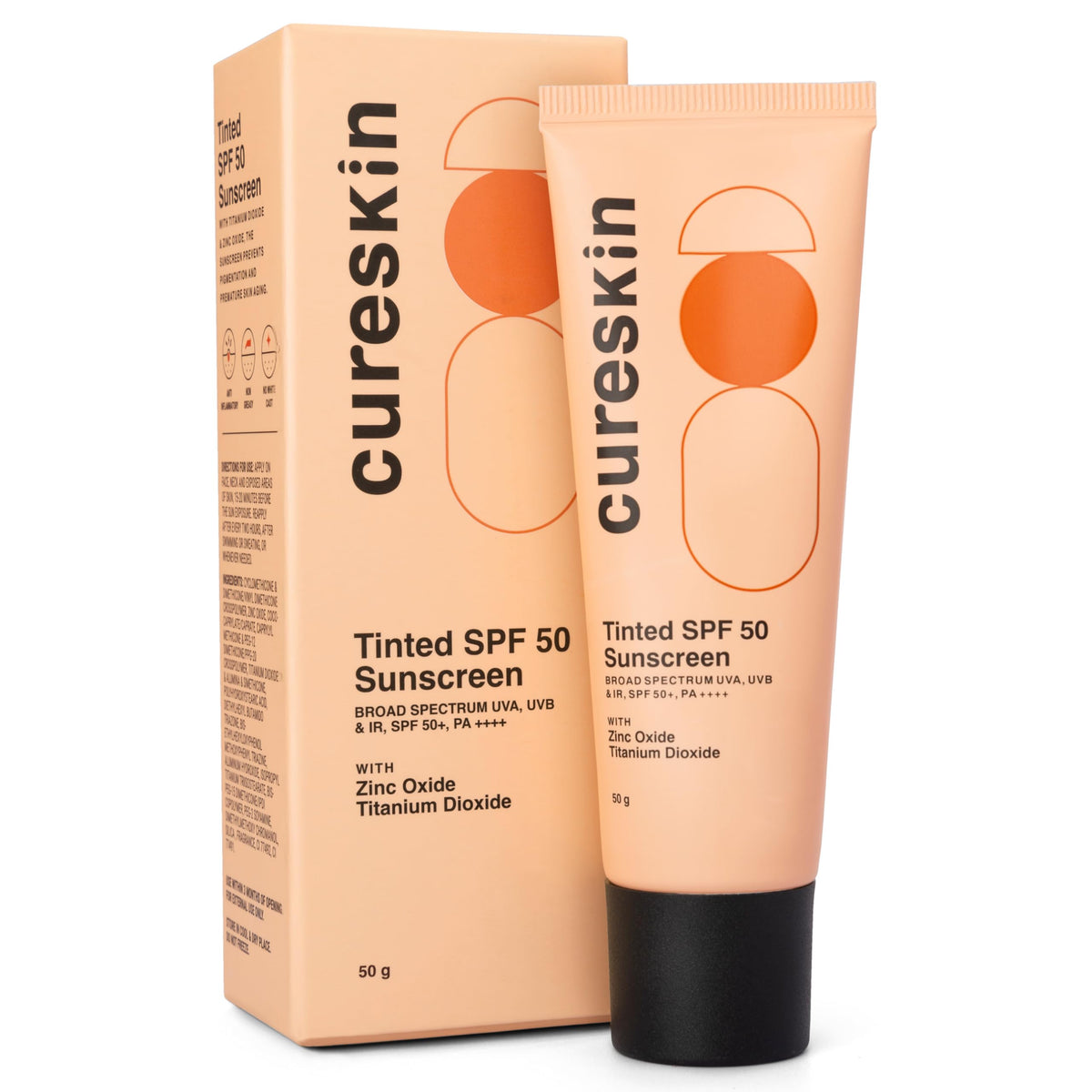 Cure Skin Matte Finish Mineral Sunscreen SPF 50 PA++++ | Broad Spectrum (UVA/UVB/IR) Sun Protection with Titanium Dioxide, 50g (Pack of 1)