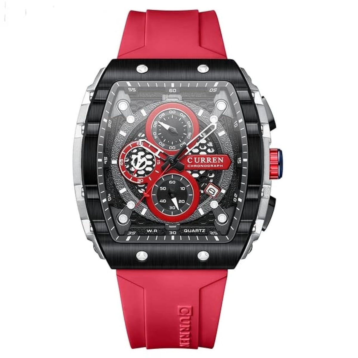 Men's waterproof chronograph watch with silicone strap, 8442 - Red