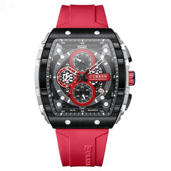 Men's waterproof chronograph watch with silicone strap, 8442 - Red