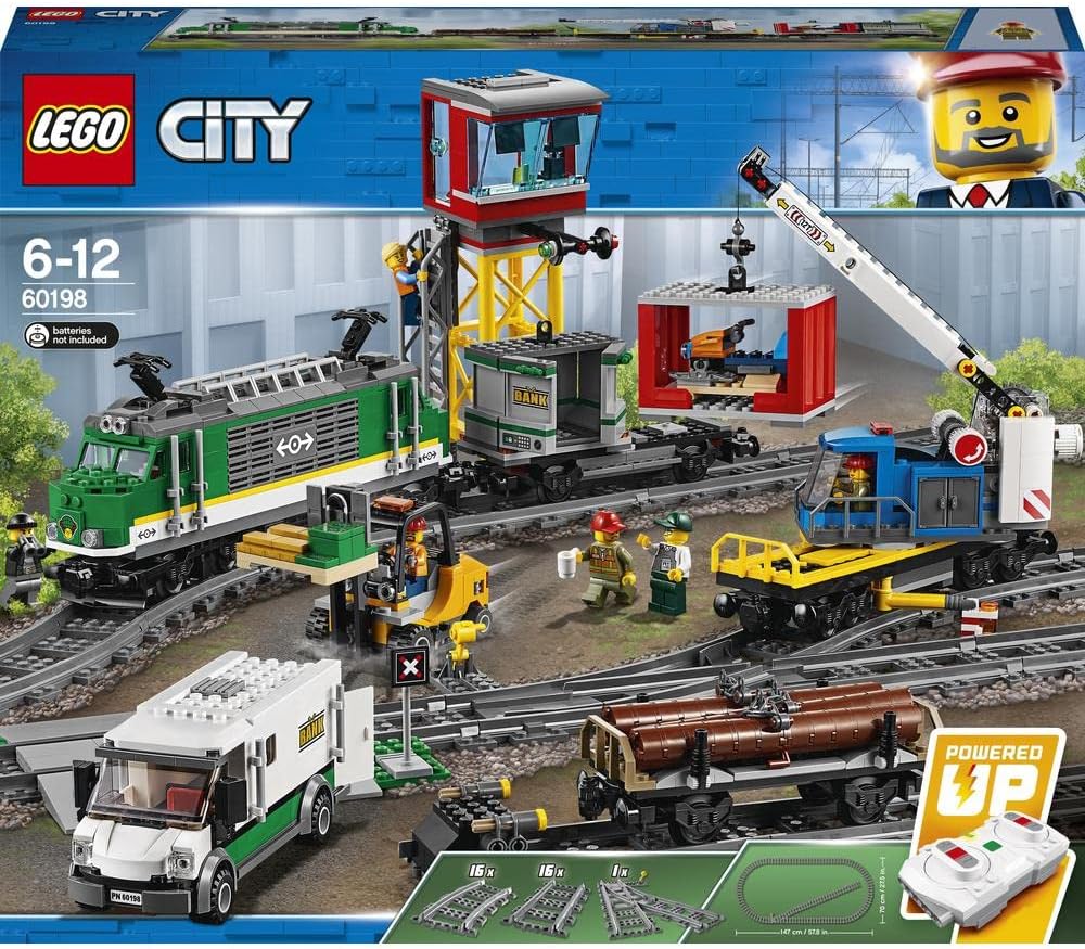 LEGO 60198 City Cargo Train, Toys for Kids, Boys 7 Girls Aged 6 plus Years Old, Remote Control Set, Battery Powered Engine with Bluetooth Connection, 3 Wagons and Tracks