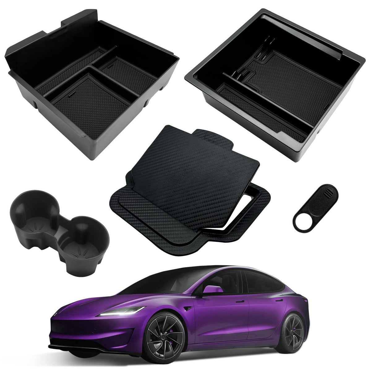 TSWCBYYLB Center Console Organizer Tray for Tesla Model 3 Highland 2024, Armrest Hidden Organizer Box Cup Holder