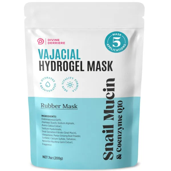 Divine Derriere Vajacial Hydrogel Mask - Snail Mucin Serum & CoQ10 Growth Factor Complex - Post Wax/Shave, Ingrown Hair, Razor Bumps - Hydrating Facial and Vajacial Peel-Off Hydro-Jelly Powder Kit