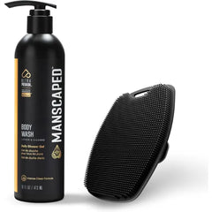 MANSCAPED Body Buffer & Refined Body Wash – Silicone Scrubber for Men & Hydrating Shower Gel with Aloe & Sea Salt – Exfoliating, Cleansing & Nourishing Skin, 16 fl oz