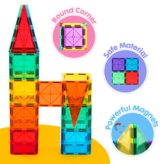 Gemmicc Magnetic Tiles 100 PCS with 2 Cars, STEM Approved Educational Magnet BuildingToys, Magnet Puzzles Stacking Blocks for Boys Girls
