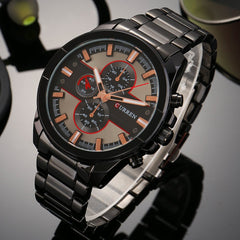 CURREN Original Men's Sports Waterproof Stainless steel band quartz Wrist Watch 8274 - black