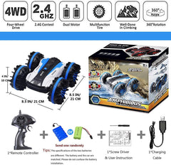 Pussan Car Toys for 5-12 Year Old Boys Amphibious Remote Control Car for Kids 2.4 GHz RC Stunt Car for Boys Girls 4WD Off Road Monster Truck Teen Gifts Remote Control Boat Beach Toy SLC Blue