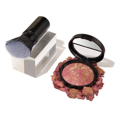 LAURA GELLER NEW YORK Baked Blush-n-Bronze 2-in-1 Bronzer Blush, Apricot Bronze - Retractable Angled Kabuki Brush