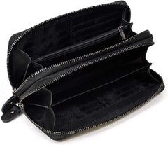 LUUFAN Men's Genuine Leather Long Wallet Chain Wallet Card holder Wallet with Coin Pocket - Black