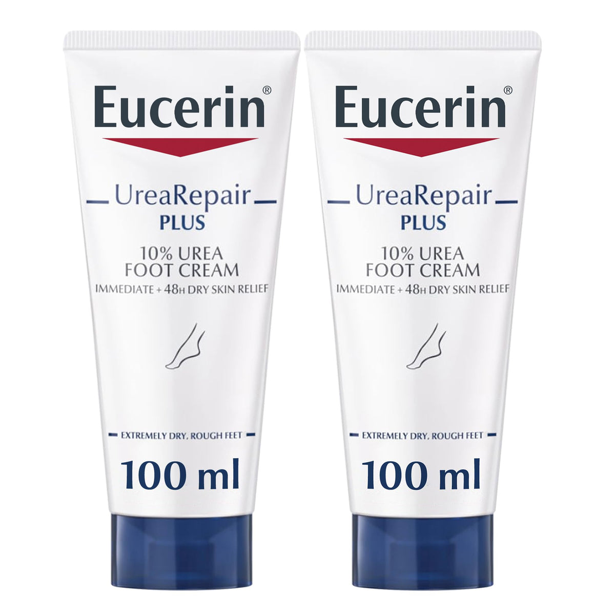 Eucerin UreaRepair Plus 10% Urea Foot Cream with Ceramide, Smoothes Callouses and Thickened Heels, Feet Care for Very Dry Skin, Suitable for Mature & Diabetic Skin - 100ml (Pack of 2)