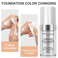 TLM 2 PACK Color Changing Foundation Liquid Base, Concealer Cover Cream,All Day Flawless Warm Skin Tone BB Cream Makeup Base Concealer for All Skin SPF15