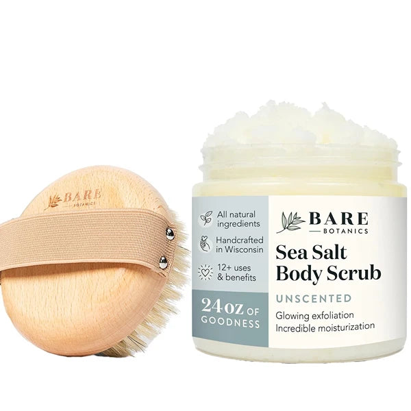 Bare Botanics Palm Dry Brush + Unscented Body Salt Scrub