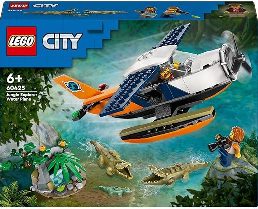 LEGO City Jungle Explorer Water Plane, Toy Airplane for Boys 6 Plus Year Old Boys & Girls, Vehicle Set with 2 Minifigures, Frog and 3 Crocodile Figures, Birthday Gift Idea 60425